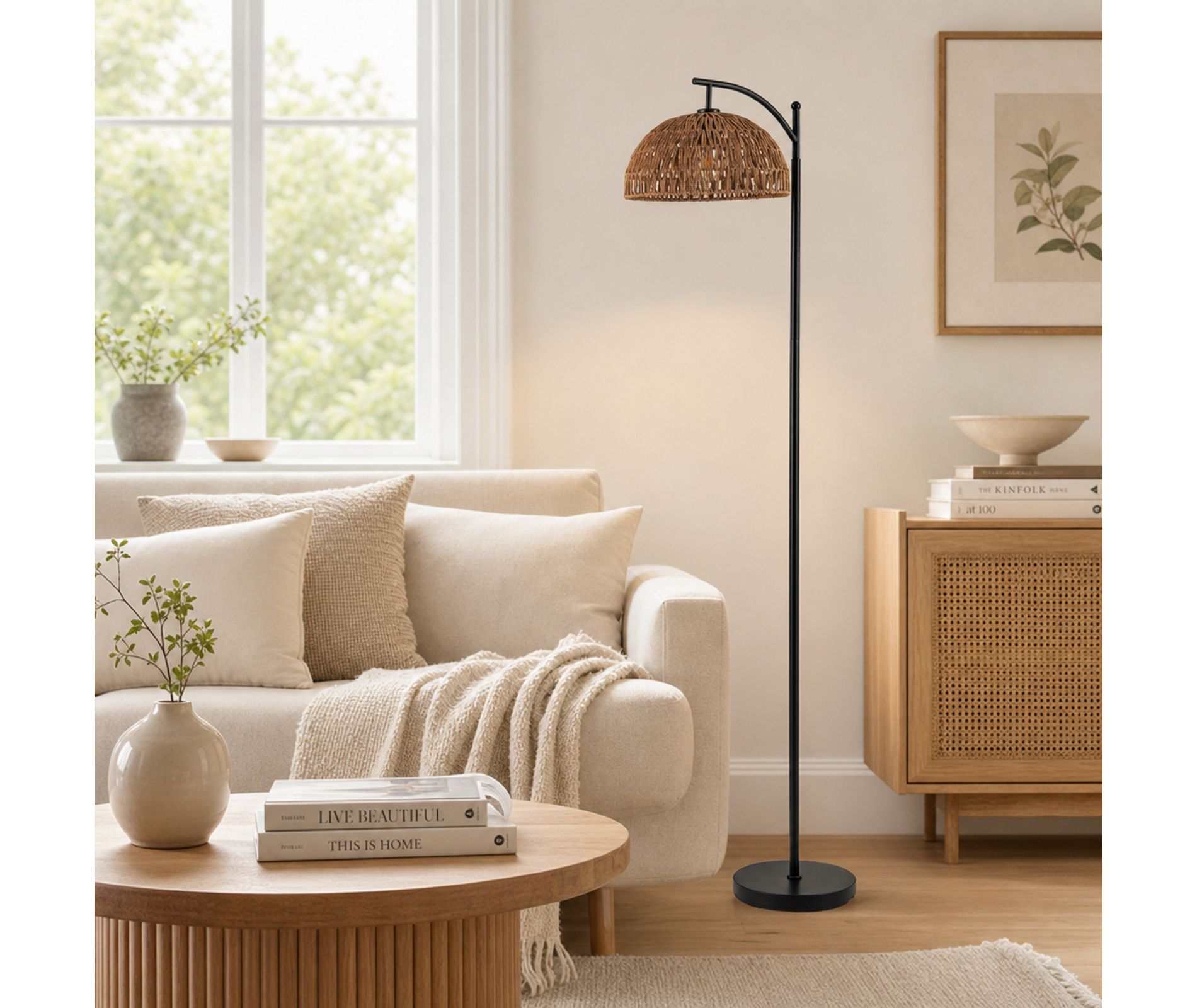 63 Inch Arc Floor Lamp with Hanging Lampshade for Living Room Bedroom, Black Standing Pole Lamp