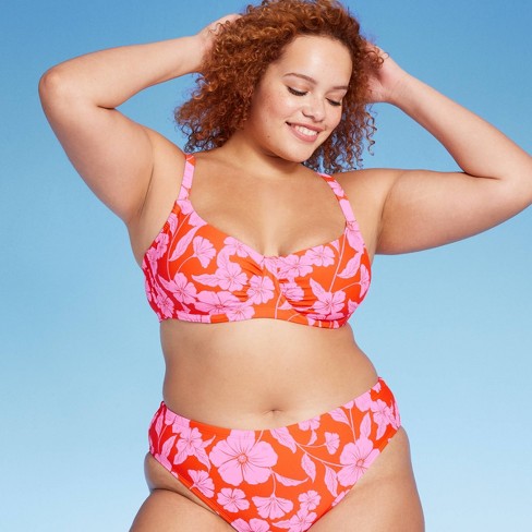 Women's Shirred Underwire Bikini Top - Wild Fable™ Orange/pink Tropical  Print 26 : Target