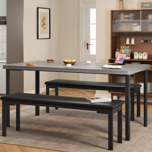 GOCAPTAIN 43" Dining Table Set for 4, Kitchen Table with 2 Upholstered Benches, Metal Frame, Space-Saving Table for Apartment, Dining Room - 1 of 4