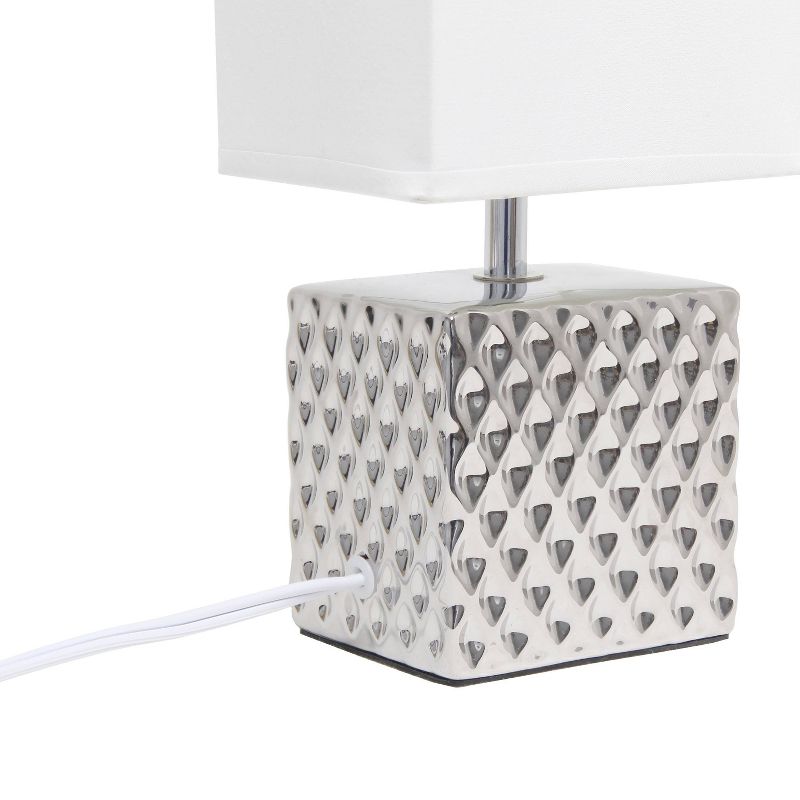11.81" Tall Petite Hammered Square Bedside Table Desk Lamp with White Fabric Shade - Simple Design, 5 of 10