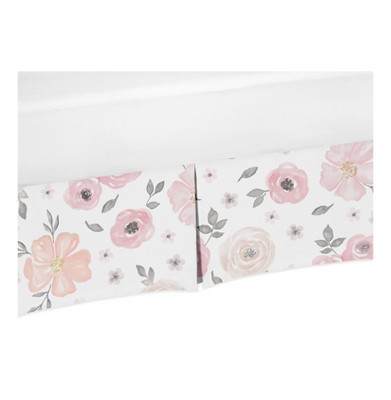 Sweet Jojo Designs Pink and Gray Watercolor Floral Crib Bed Skirt