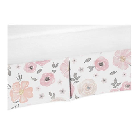 Sweet Jojo Designs Pink And Gray Watercolor Floral Crib Bed Skirt