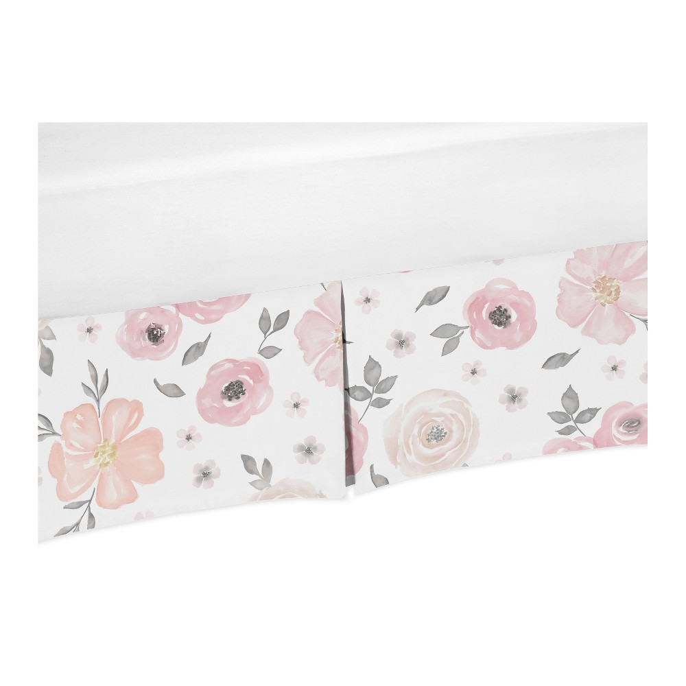 Photos - Bed Linen Sweet Jojo Designs Pink and Gray Watercolor Floral Crib Bed Skirt