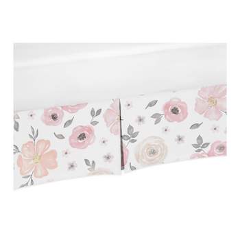 Sweet Jojo Designs Pink and Gray Watercolor Floral Crib Bed Skirt