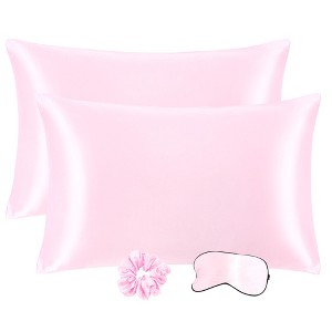 PiccoCasa Machine Washable Satin Zippered Pillowcase with Eye Mask & Scrunchie 2 Pcs - 1 of 4