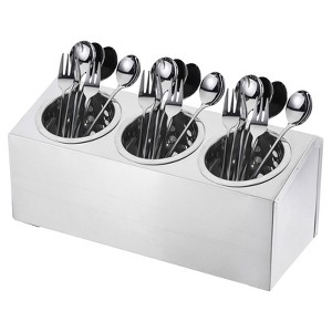 Unique Bargains Stainless Steel Cylinder Commercial Utensil Holder 3 Holes - 1 of 4