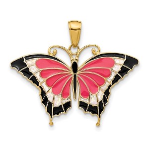 Black Bow Jewelry 14k Yellow Gold & Pink Translucent Acrylic Butterfly Pendant, 30mm - 1 of 4