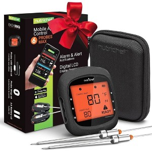 NutriChef Smart Bluetooth BBQ Thermometer - Black - 1 of 4