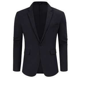 Coolmee Mens Blazers Wrinkle Linen Coat Business Casual One Button Slim Fit Travel Blazer Lightweight Suit Jacket - 1 of 3