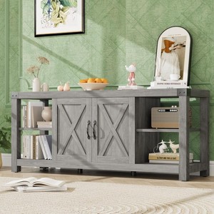 Jojoka 60 Inch TV Stand for TVs up to 65 Inches Eco-Friendly Particle Board with Metal Frame X-Shaped Sides and Adjustable Shelves - 1 of 4