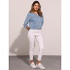 INSPIRE CHIC Women's Casual 3/4 Sleeve Collarless Button Up Cropped Denim Jacket - 3 of 4