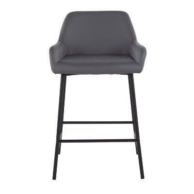 Daniella 21'' Industrial Black Metal & Grey Faux Leather Counter Stools (Set of 2)