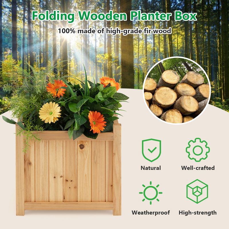 Costway 15" Wooden Planter Box Elevated Outdoor Folding Planter with Removable Bottom, 5 of 11