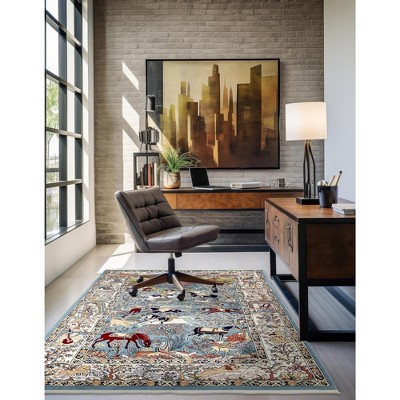 Blue and Tan Floral Synthetic 8' x 10' Area Rug
