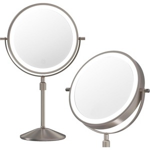 Makeup Mirrors with Lights, Double-Sided Vanity Mirror 1X/10X Magnification, 3 Color Lighting & Brightness Adjustable, 360° Rotation Touch Control - 1 of 4