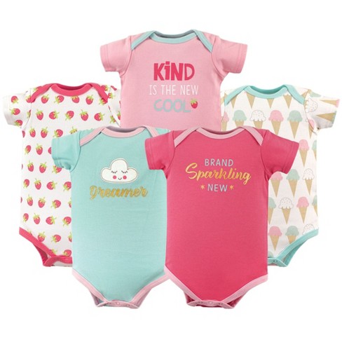 Luvable Friends Baby Girl Cotton Bodysuits 5pk, Dreamer, 3-6 Months ...