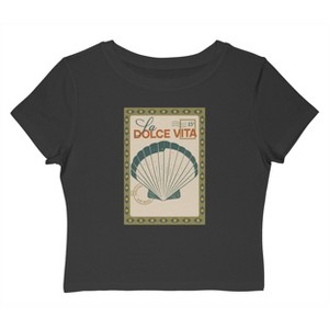 Rerun Island Women's La Dolce Vita Shell Short Sleeve Graphic Cotton Baby Tee - Caviar XXL - 1 of 4