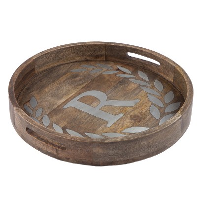 GG Collection Heritage Collection Mango Wood Round Tray With Letter "R"
