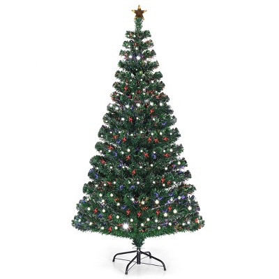 Costway Fiber Optic 6'Pre-Lit Artificial Christmas Tree 230 Lights Top