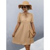 Women Short Sleeve Ruffle Mini Dress Smocked High Waist Pleated Dress V Neck Textured Dress Front Tie Detail Dress Summer Casual Dress - 3 of 4