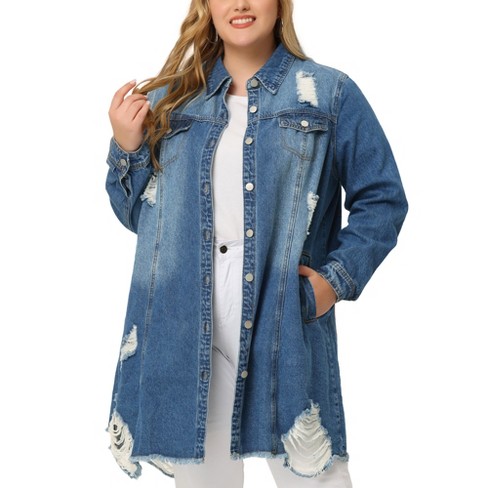 Agnes Orinda Women's Plus Size Classic Jean Distressed Fray Hem