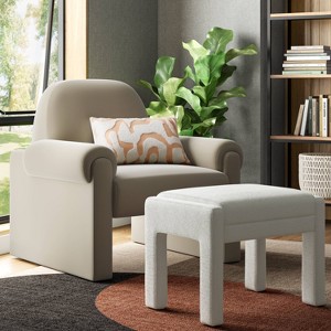 Sculptural Accent Chair Velvet Tan - Threshold™: Wooden Frame, Round Padded Back, Open-Base Design - 1 of 4