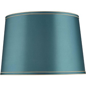 Springcrest Soft Teal Medium Drum Lamp Shade with Gold Trim 14" Top x 16" Bottom x 11" High (Spider) Replacement with Harp and Finial - 1 of 4