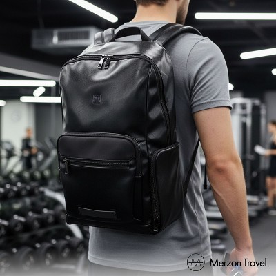Merzon Travel Merzon Milan Faux Leather Travel Backpack Stylish Laptop Backpack for Daily Carry & Travel Black — фото 8