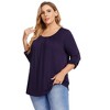 Garvee Women Pleated Flowy Top 3/4 Roll Sleeve Casual Loose Blouse Round Neck Tunic Shirt Long Sleeve - 4 of 4