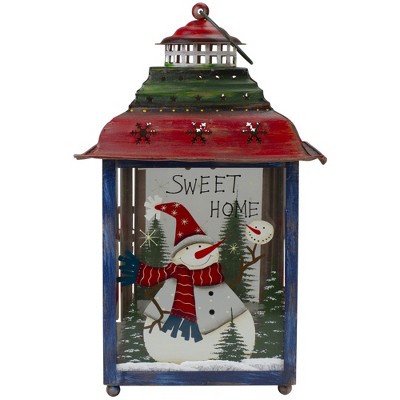 Northlight Red, Green and Blue Snowman Christmas Candle Lantern 15"