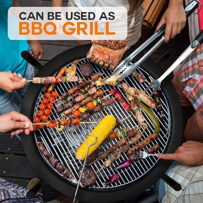Black Steel 26'' Wood Burning Fire Pit with Grill and Spark Screen