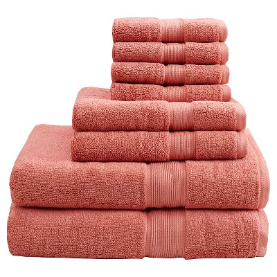 8pc Cotton Bath Towel Set Coral