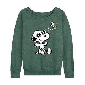 Women's - Peanuts - Faces of Snoopy Lightweight French Terry Wide Neck Long Sleeve Shirt - 1 of 4