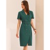 Allegra K Women's Short Sleeve Notched Lapel Slit Double Breasted Belted Work Blazer Dress - 2 of 4