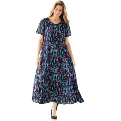 Woman Within Plus Size Petite Short-Sleeve Crinkle Dress