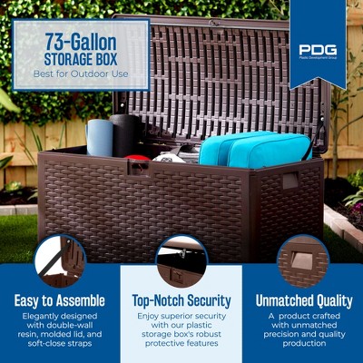 Java Brown Lockable Resin Wicker Outdoor Deck Box, 73 Gallon