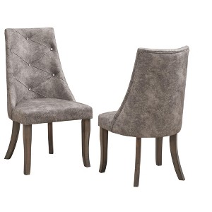 Kings Brand Furniture Elmer Crystal-Tufted Upholstered Fabric Dining Room Chairs, Set of 2, Gray - 1 of 3