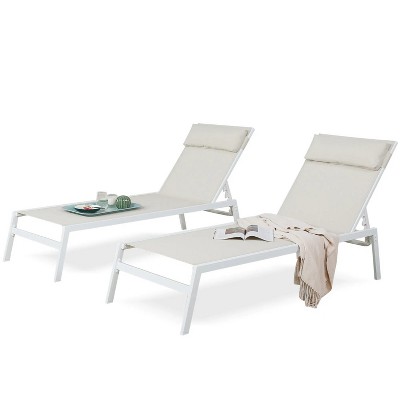 64.5"Outdoor Chaise Lounge Adjustable Patio Reclining Lounger Chair with Removable Headrest
