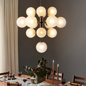 Rennnsan Jolira 21" W 19 -light Milk Glass Dimmable Contemporary Bubble Chandelier in Brass & Black - 1 of 4