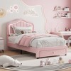 Twin Upholstered Bed Frame with Led Lights and Storage Drawer, Cute Velvet Led Bed Frame with Headboard for Kids, Girls, Boys - 3 of 4