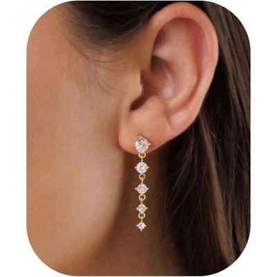 Cubic Zirconia Earrings - 14K Gold Plated Cubic Zirconia CZ Wedding Earrings for Women Bridal Bridesmaid