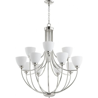 Quorum Lighting Enclave 12-Light Chandelier, 35 Width, 38 Height, Polished Nickel Finish, Glass Material