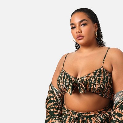 Rebdolls Women's Kadijah Abstract Print Smocked Crop Top