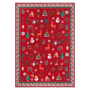 Washable Christmas Area Rug for Living Room, Winter Holiday Decorative Xmas Bedroom Rugs, Reindeer Snowflake Cute Throw Carpet - 1 of 4