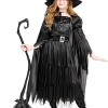 Joyfy Classic Kids Witch Costume, Toddler Gothic Sorceress Black Witch Dress with Broom and Hat for Girls Halloween Themed Parties - 3 of 4
