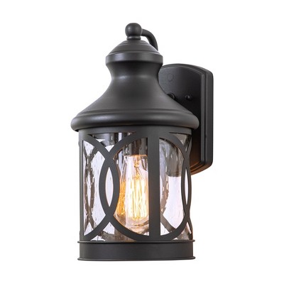 C Cattleya 1-Light Matte Black Outdoor Wall Sconce with Seeded Glass Shade