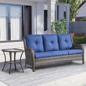 POCASSY 75" Wide Outdoor Patio Sofa with Cushions and Side Table - 1 of 4