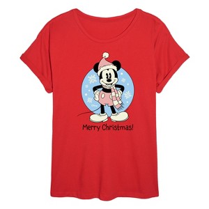 Women's - Disney - Mickey Merry Christmas Oversized Graphic T-Shirt - 1 of 4