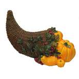 Northlight 13" Brown and Vivid Orange Basket with Pumpkins Thanksgiving Tabletop Figurine