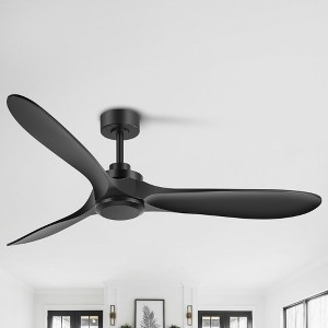 Airsurfer 60" Light-Free Matte Black Propeller Ceiling Fan, DC Motor, with 3 ABS Blades, 6''/12'' Down Rods, Remote Included - 1 of 4